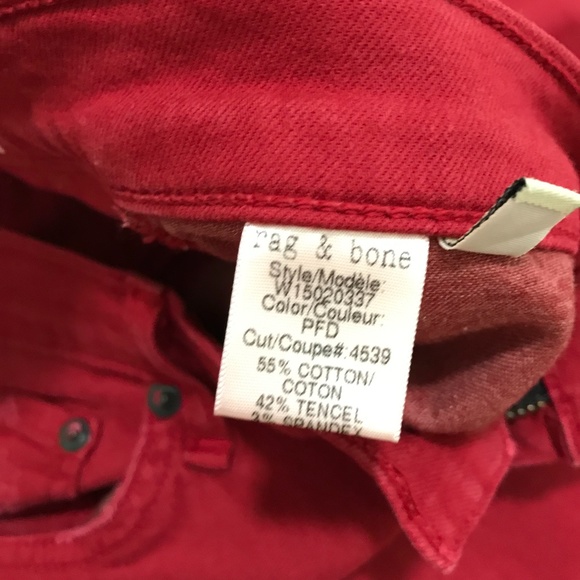 Rag & Bone Red Skinny Distressed Jean - 27 - Picture 7 of 11